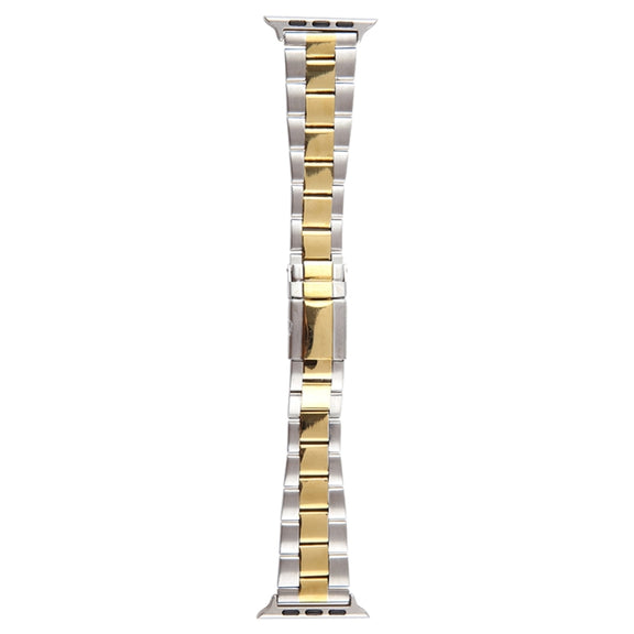 For Apple Watch 38mm Three-Bead Stainless Steel Watch Band(Silver Gold)