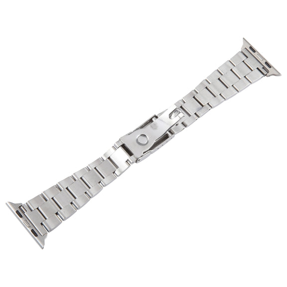 For Apple Watch 38mm Three-Bead Stainless Steel Watch Band(Silver Gold)