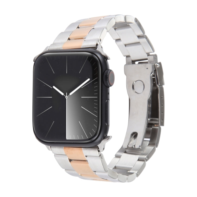 For Apple Watch 38mm Three-Bead Stainless Steel Watch Band(Silver Rose Gold)