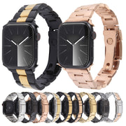 For Apple Watch Series 6 44mm Three-Bead Stainless Steel Watch Band(Rose Gold)