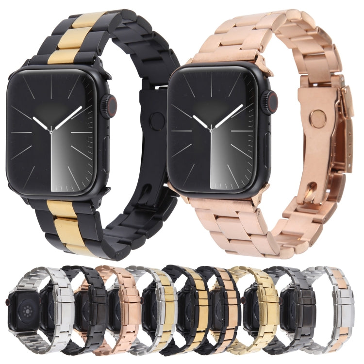For Apple Watch 42mm Three-Bead Stainless Steel Watch Band(Silver)