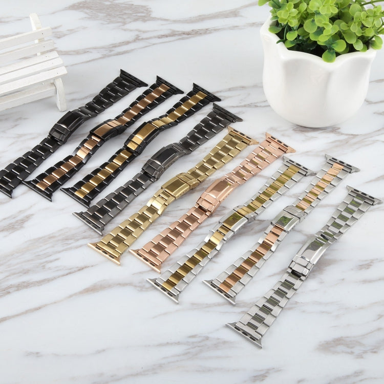 For Apple Watch Series 6 40mm Three-Bead Stainless Steel Watch Band(Black Rose Gold)