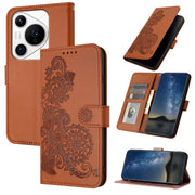 For Huawei Pura 70 Pro / Pura 70 Pro+ Datura Flower Embossed Flip Leather Phone Case(Brown)