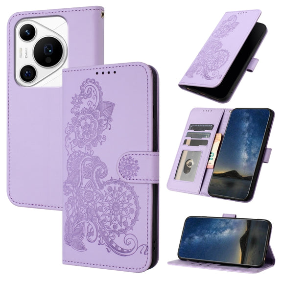 For Huawei Pura 70 Pro/70 Pro+ Datura Flower Embossed Flip Leather Phone Case(Purple)