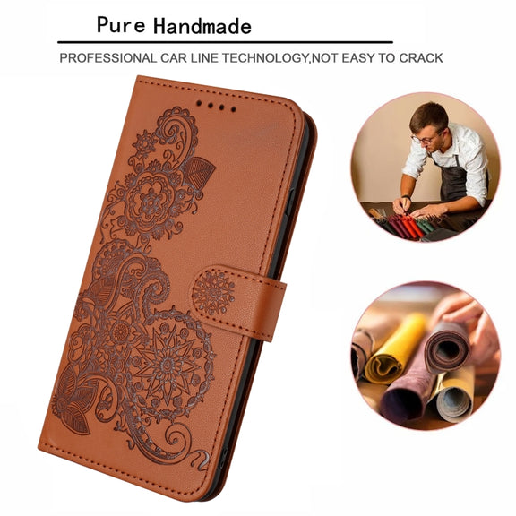 For Huawei Pura 70 Datura Flower Embossed Flip Leather Phone Case(Brown)