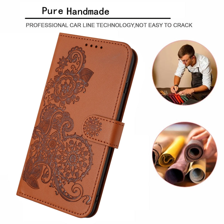 For Huawei Pura 70 Datura Flower Embossed Flip Leather Phone Case(Brown)