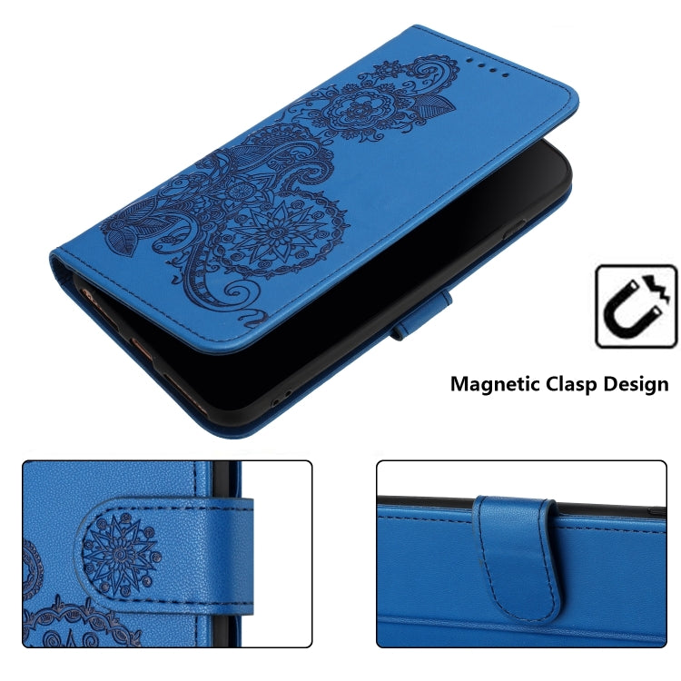 For Google Pixel 9 Pro Datura Flower Embossed Flip Leather Phone Case(Blue)
