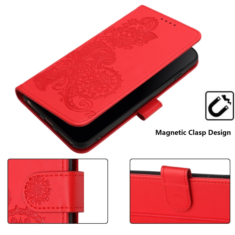 For Google Pixel 9 Pro Datura Flower Embossed Flip Leather Phone Case(Red)