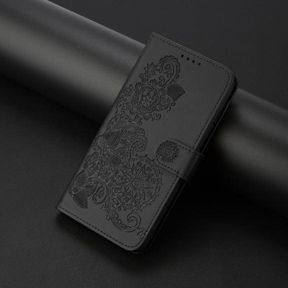 For Google Pixel 9 Pro Datura Flower Embossed Flip Leather Phone Case(Black)