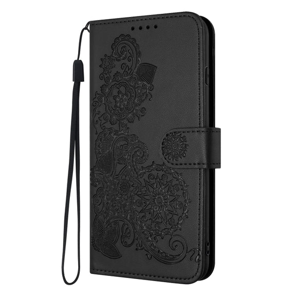 For Google Pixel 9 Pro Datura Flower Embossed Flip Leather Phone Case(Black)