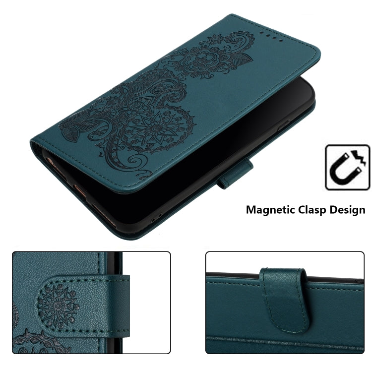 For Google Pixel 9 Pro Datura Flower Embossed Flip Leather Phone Case(Dark Green)