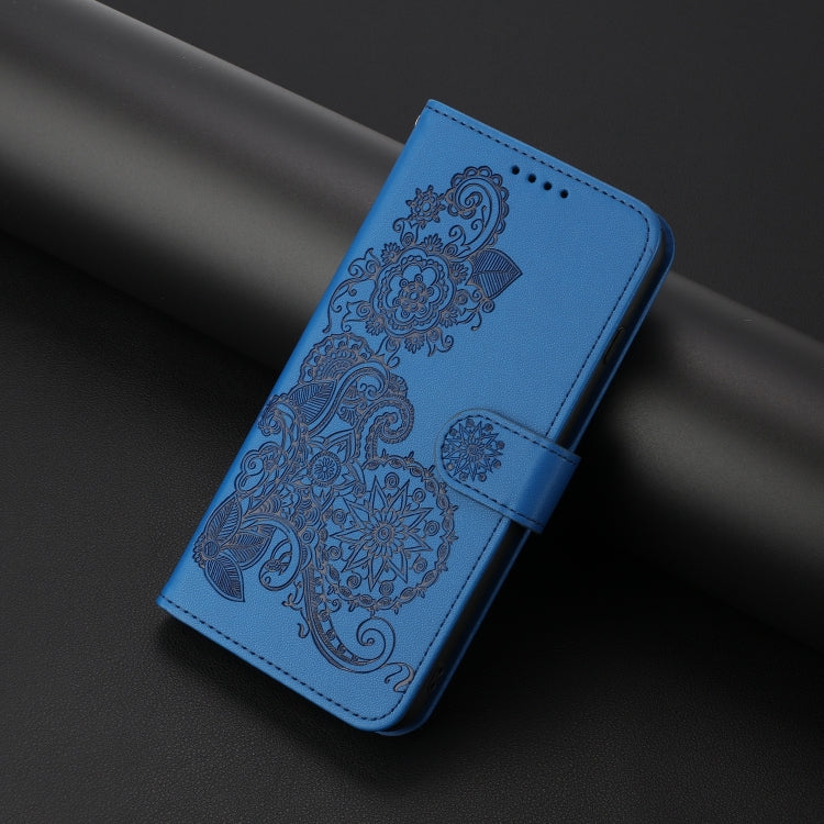 For Google Pixel 9 Datura Flower Embossed Flip Leather Phone Case(Blue)
