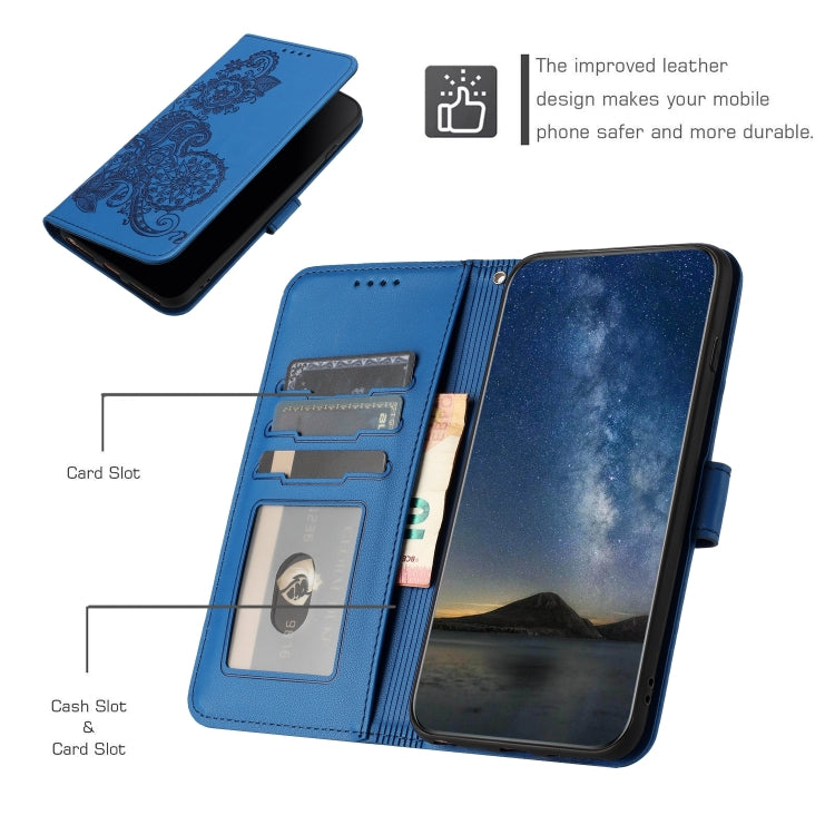 For Google Pixel 9 Datura Flower Embossed Flip Leather Phone Case(Blue)