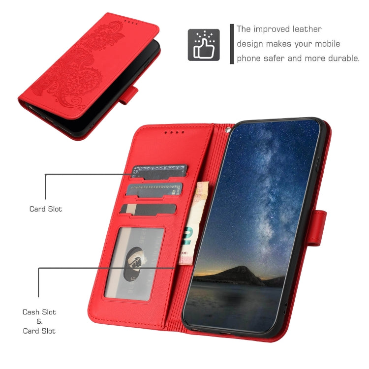 For Google Pixel 9 Datura Flower Embossed Flip Leather Phone Case(Red)