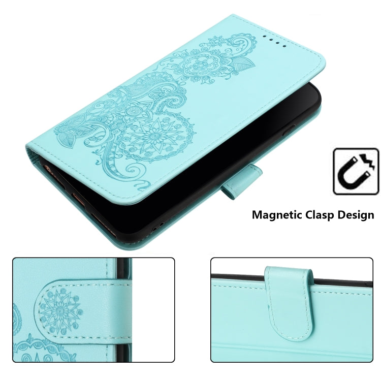 For Google Pixel 9 Datura Flower Embossed Flip Leather Phone Case(Light blue)
