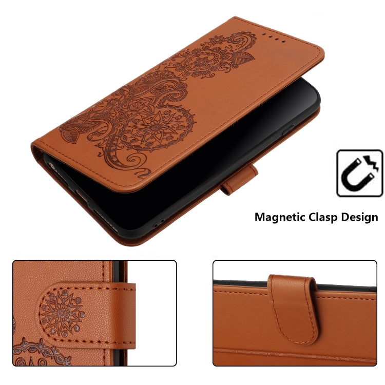 For Google Pixel 9 Datura Flower Embossed Flip Leather Phone Case(Brown)