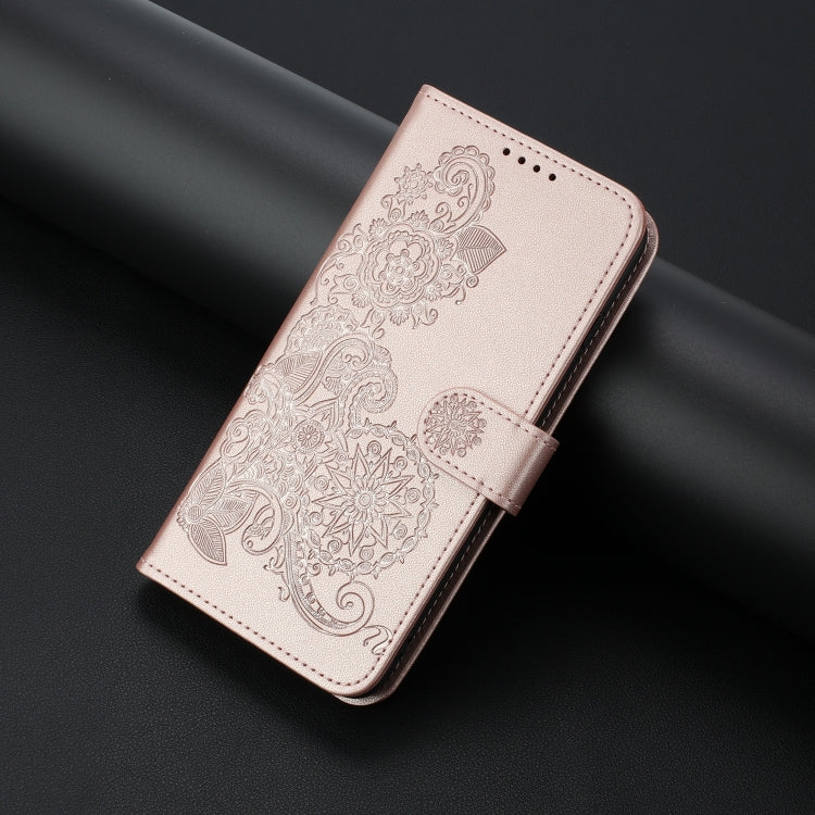 For Google Pixel 9 Datura Flower Embossed Flip Leather Phone Case(Rose Gold)