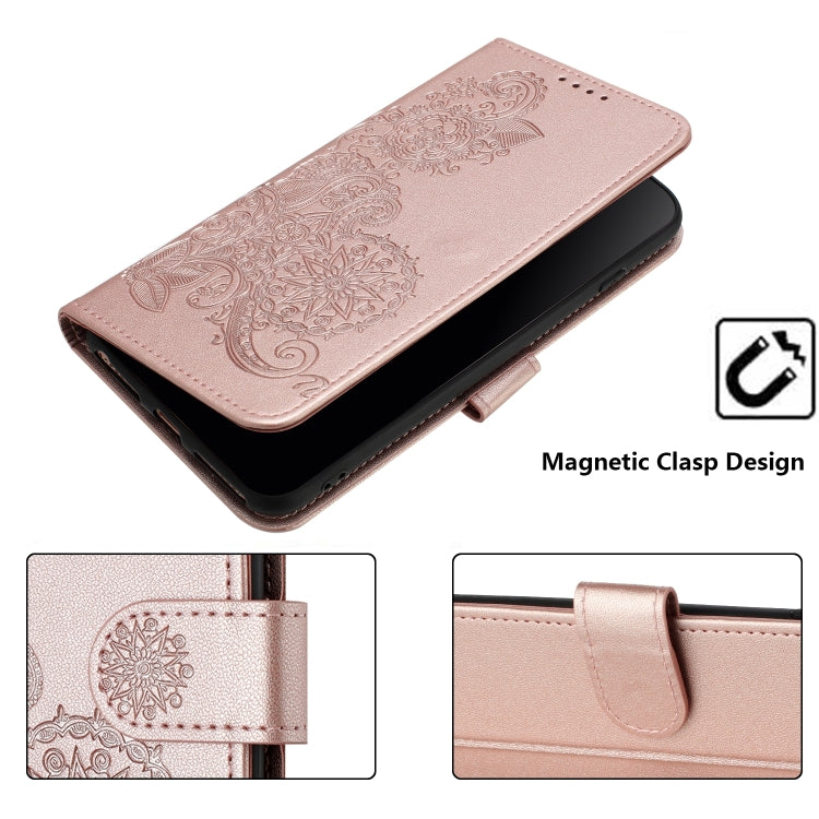 For Google Pixel 9 Datura Flower Embossed Flip Leather Phone Case(Rose Gold)