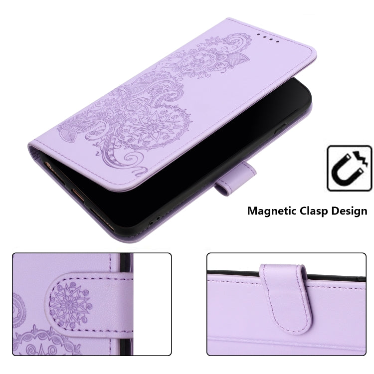For Google Pixel 9 Datura Flower Embossed Flip Leather Phone Case(Purple)