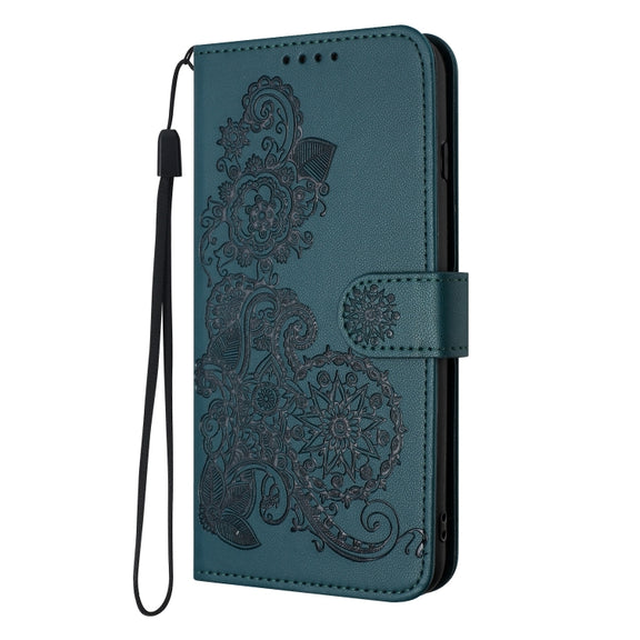 For Google Pixel 9 Datura Flower Embossed Flip Leather Phone Case(Dark Green)