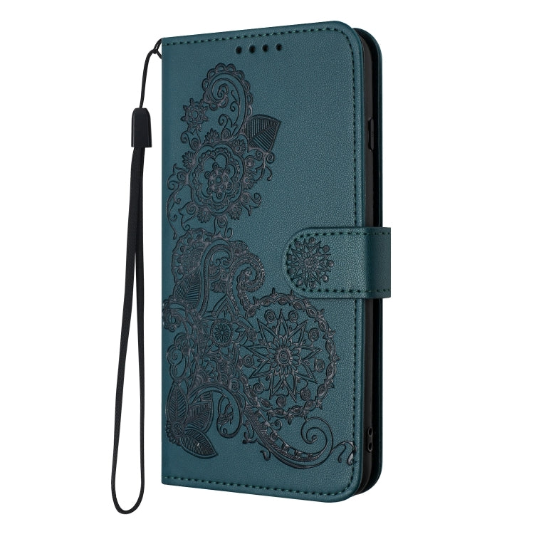 For Google Pixel 9 Datura Flower Embossed Flip Leather Phone Case(Dark Green)