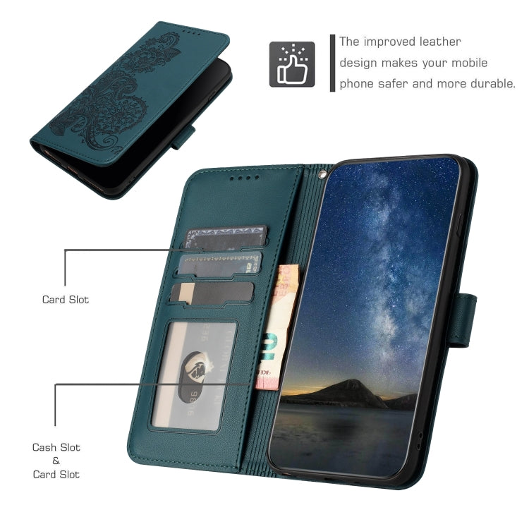 For Google Pixel 9 Datura Flower Embossed Flip Leather Phone Case(Dark Green)