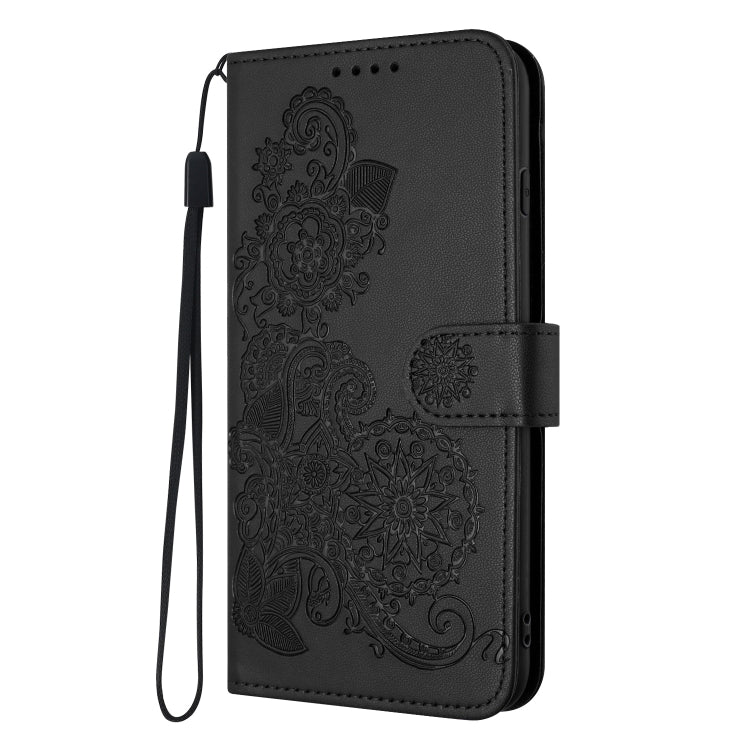 For Xiaomi Redmi K70 Datura Flower Embossed Flip Leather Phone Case(Black)