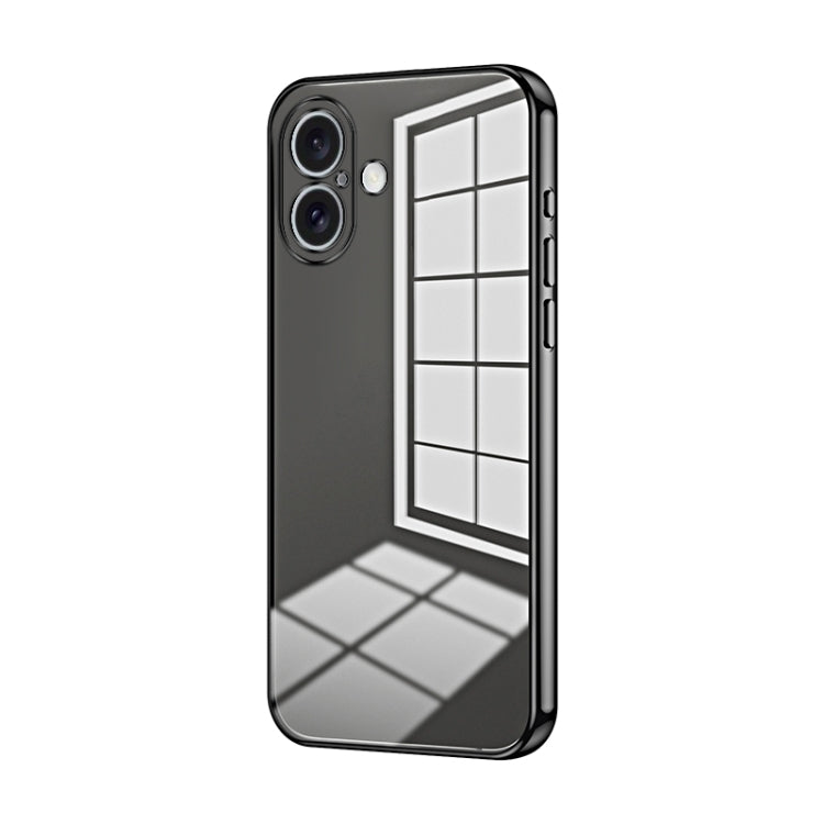 For iPhone 16 Transparent Plating Fine Hole Phone Case(Black)