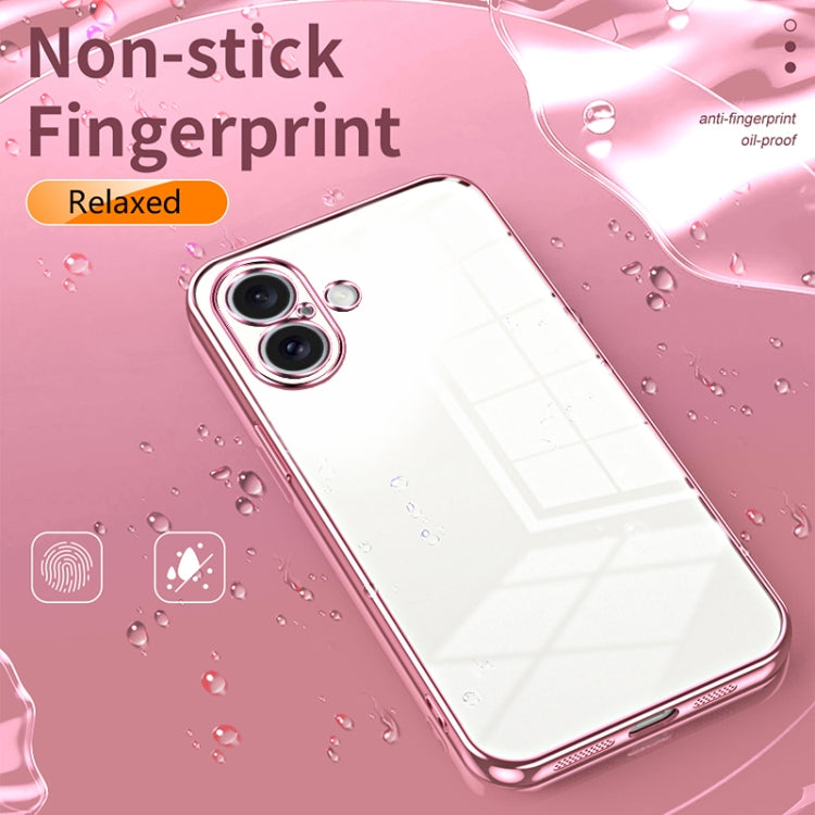 For iPhone 16 Transparent Plating Fine Hole Phone Case(Black)