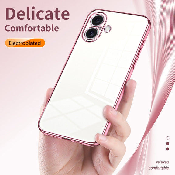 For iPhone 16 Transparent Plating Fine Hole Phone Case(Black)