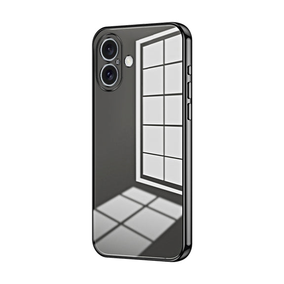 For iPhone 16 Transparent Plating Fine Hole Phone Case(Black)
