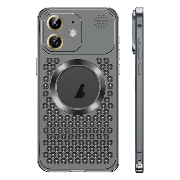For iPhone 12 Spring Buckle MagSafe Magnetic Metal Aromatherapy Phone Case(Black)