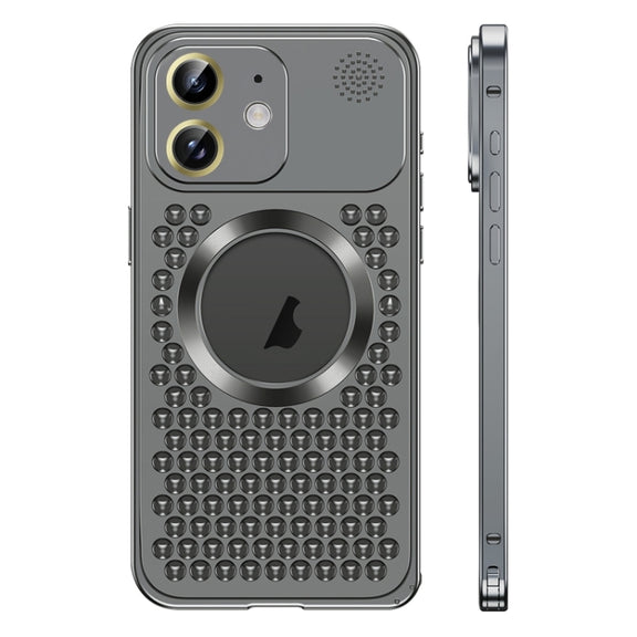 For iPhone 12 Spring Buckle MagSafe Magnetic Metal Aromatherapy Phone Case(Black)