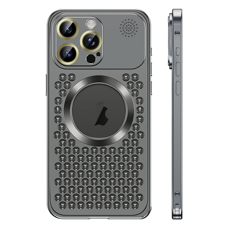 For iPhone 12 Pro Max Spring Buckle MagSafe Magnetic Metal Aromatherapy Phone Case(Black)
