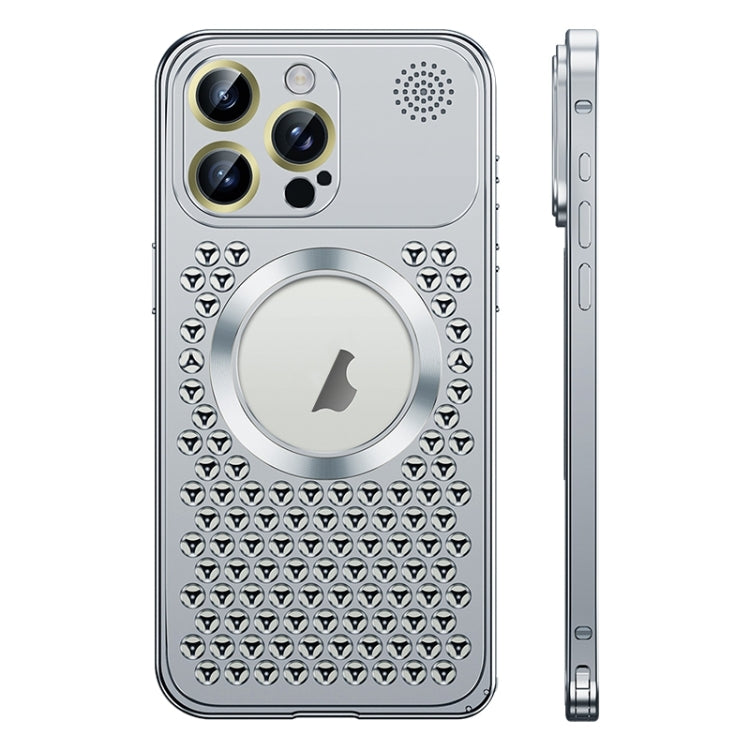 For iPhone 13 Pro Spring Buckle MagSafe Magnetic Metal Aromatherapy Phone Case(Silver)