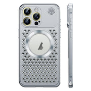 For iPhone 14 Pro Spring Buckle MagSafe Magnetic Metal Aromatherapy Phone Case(Silver)