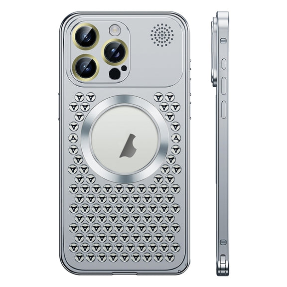 For iPhone 14 Pro Spring Buckle MagSafe Magnetic Metal Aromatherapy Phone Case(Silver)