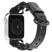 For Apple Watch Ultra 2 49mm Paracord Genuine Leather Watch Band(Black)