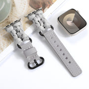 For Apple Watch Ultra 2 49mm Paracord Genuine Leather Watch Band(Grey)