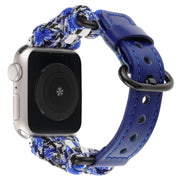 For Apple Watch Ultra 2 49mm Paracord Genuine Leather Watch Band(Blue Camo)