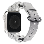 For Apple Watch Ultra 49mm Paracord Genuine Leather Watch Band(Grey)
