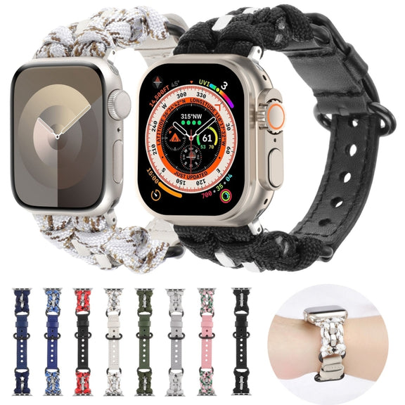 For Apple Watch Ultra 49mm Paracord Genuine Leather Watch Band(Grey)