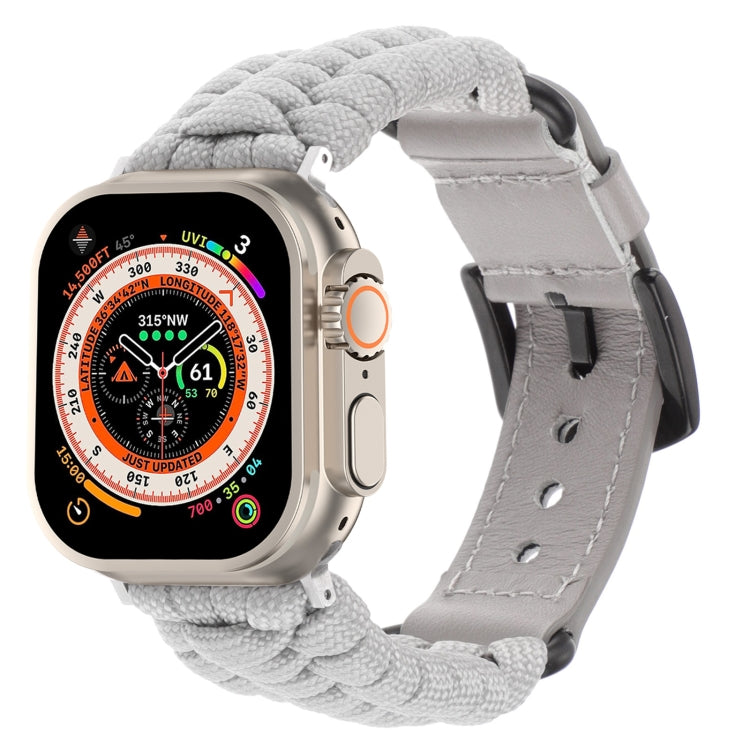 For Apple Watch Ultra 2 49mm Plain Paracord Genuine Leather Watch Band(Grey)