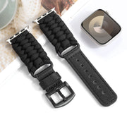 For Apple Watch Ultra 2 49mm Plain Paracord Genuine Leather Watch Band(Black)