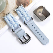 For Apple Watch Ultra 49mm Plain Paracord Genuine Leather Watch Band(Baby Blue)