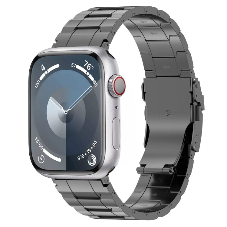 For Apple Watch SE 2022 44mm Safety Buckle Trapezoid Titanium Steel Watch Band(Grey)