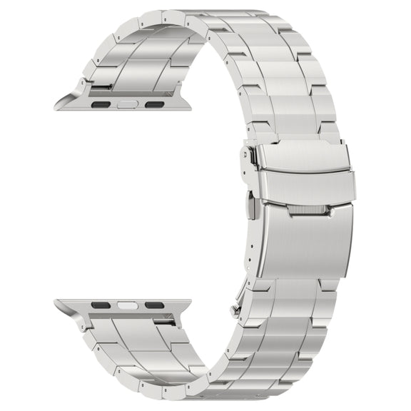 For Apple Watch SE 44mm Safety Buckle Trapezoid Titanium Steel Watch Band(Silver)