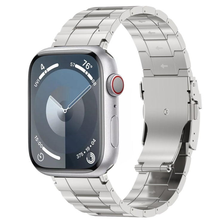 For Apple Watch 42mm Safety Buckle Trapezoid Titanium Steel Watch Band(Silver)
