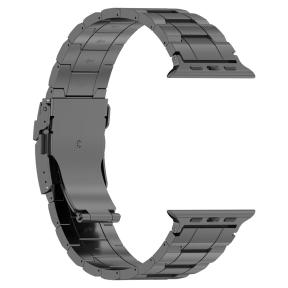 For Apple Watch 38mm Safety Buckle Trapezoid Titanium Steel Watch Band(Grey)