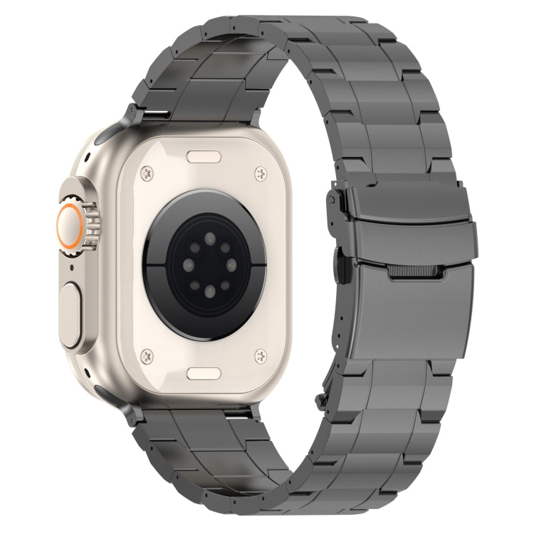 For Apple Watch 38mm Safety Buckle Trapezoid Titanium Steel Watch Band(Grey)